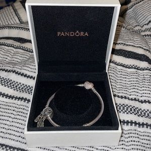 Silver PANDORA Purple Pave Heart Clasp Bracelet with Dream Catcher Charm